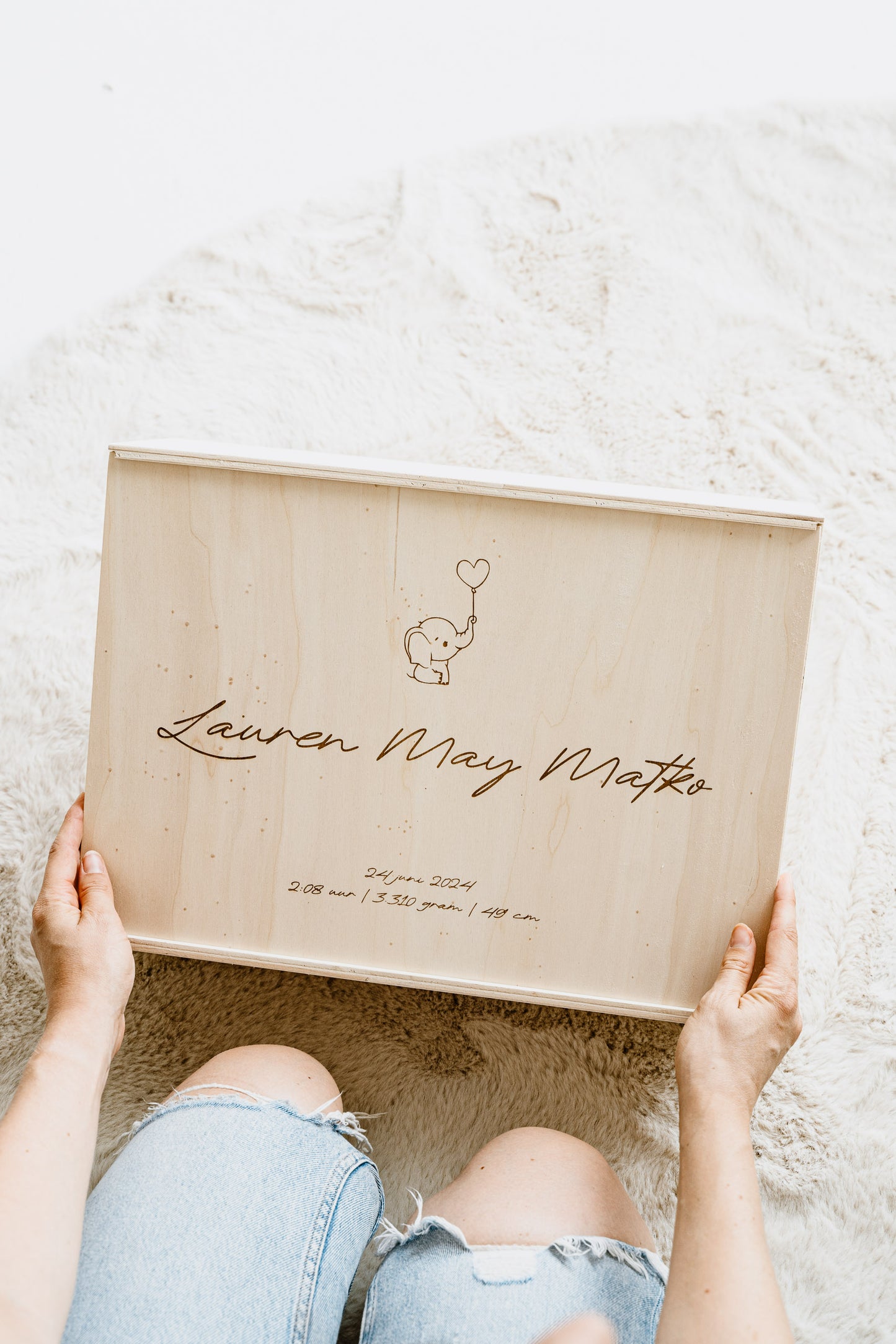 Bewaarbox met namen en geboortegegevens
